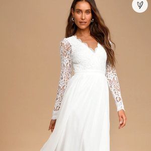 Awaken My Love White Long Sleeve Lace Maxi Dress